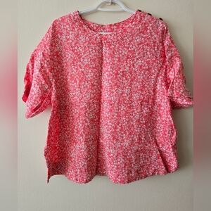 M&S  18 Pink Sorbet Pure Linen top with short sleeve & button detail at …